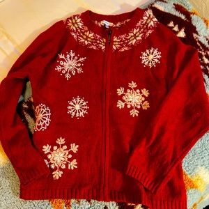 Vintage Croft and Barrow Christmas winter snowflake red and white cardigan large